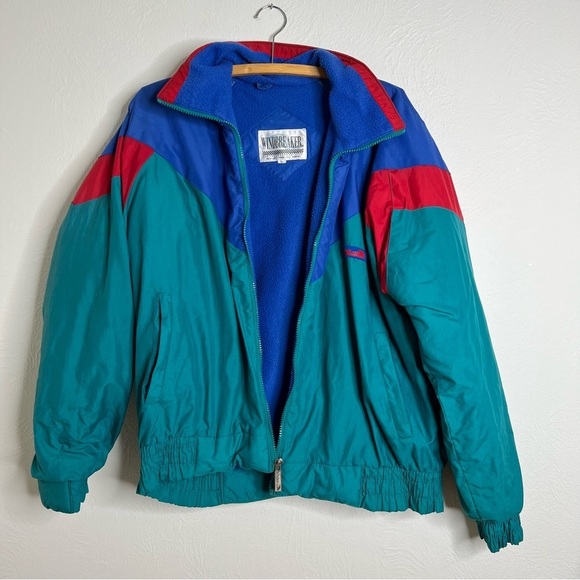 Vintage Men's Green Blue Red Long Sleeve Zip Up Front Windbreaker Jacket Size L - Picture 9 of 10